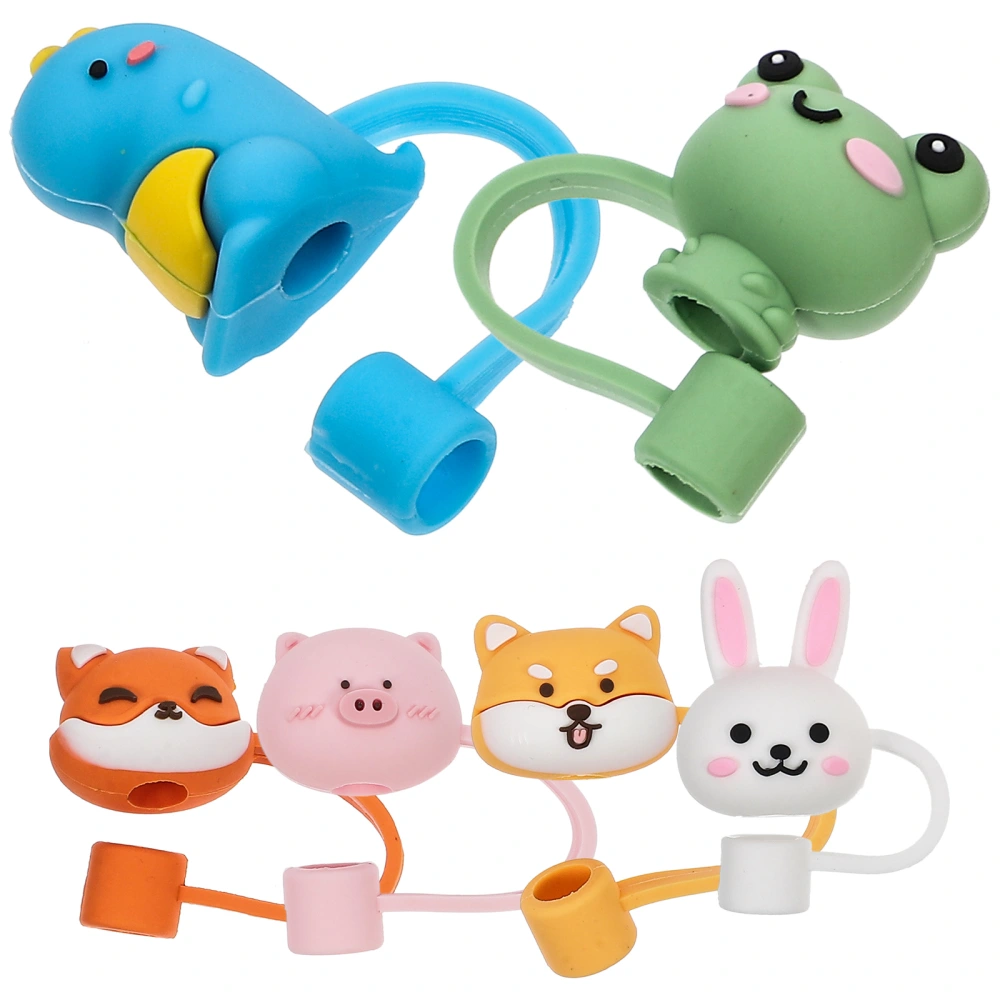 6pcs Hawaii Party Silicone Straw Caps Decorative Cartoon Animal Straw End Covers Reusable Straw Protector