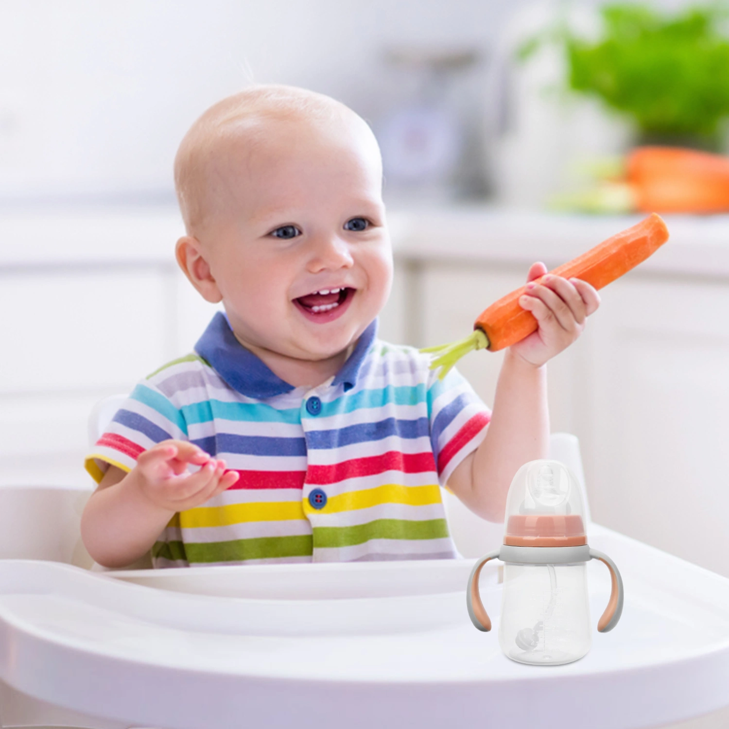Baby Water Cup with Handles Portable Milk Bottle Leak-Proof Baby Feeding Bottle(180ml)