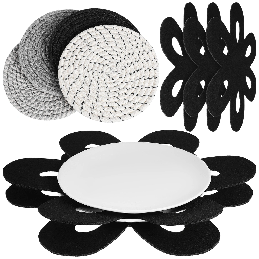 1 Set of Pan Protectors Non-Slip Round Woven Pot Holders with Flower Shape Felt Pot Protectors