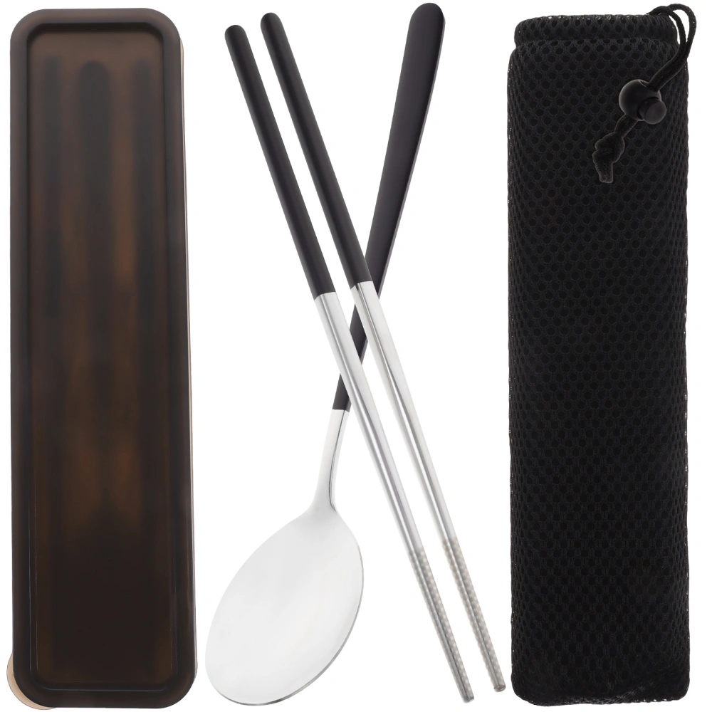 1 Set of Travel Dinnerware Kit Spoon Chopstick Portable Tableware with Storage Case