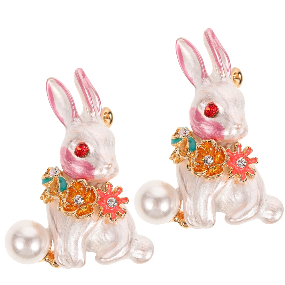 2pcs Easter Brooch Bunny Pearl Design Corsage Decorative Brooch Dress Accessory