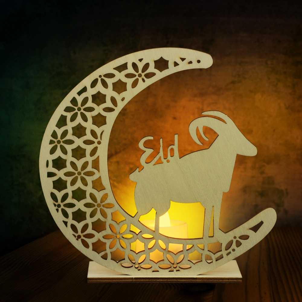 Eid Decorative Lamp LED Light Desktop Wooden Lamp Moon Shape Light Ornament