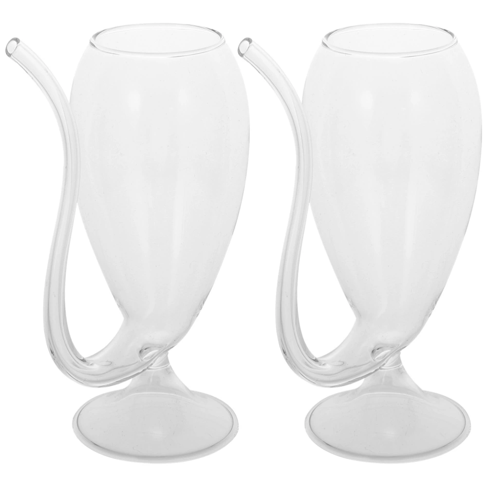 2Pcs Wine Cup Transparent Creative Glassware Mug Built-in Tube Straw Design Wine Cup for Party Bar