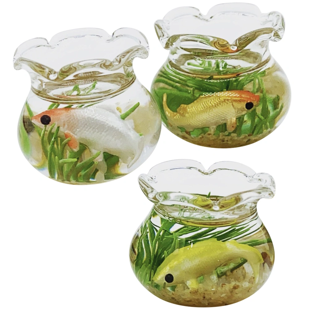 3Pcs Desktop Miniature Fish Tanks Glass Fish Tank Models Decorative Mini House Decors