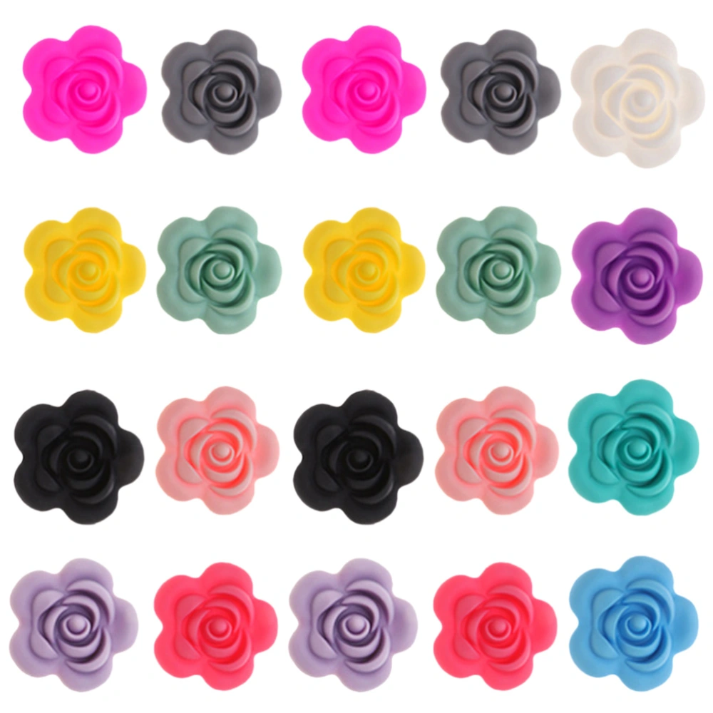 20pcs Diy Handcraft Making Rose Shape Bead Decorative Flower Shape Charm Silicone Rose Bead