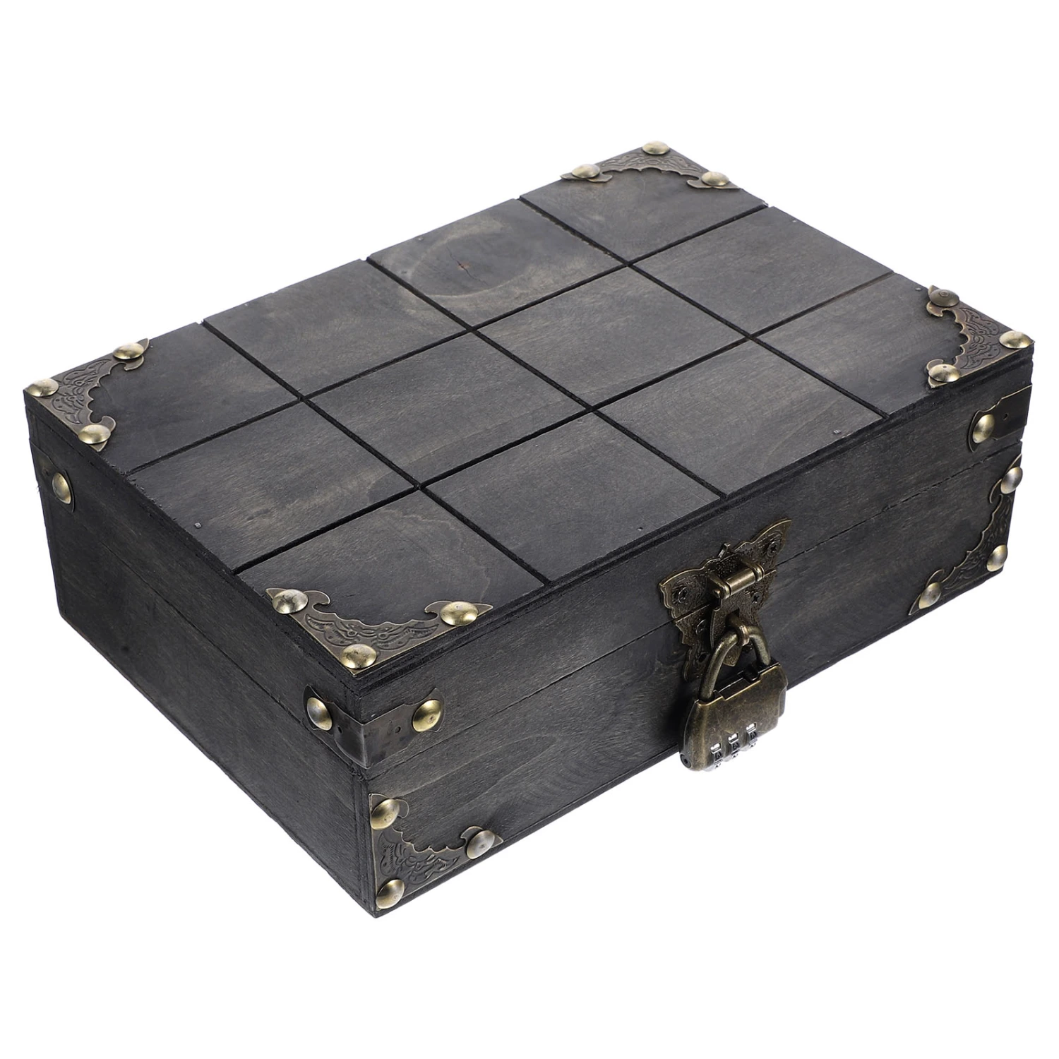 Vintage Jewelry Box Wooden Trinket Box Sundries Storage Case Wood Jewelry Organizer with Coded Lock