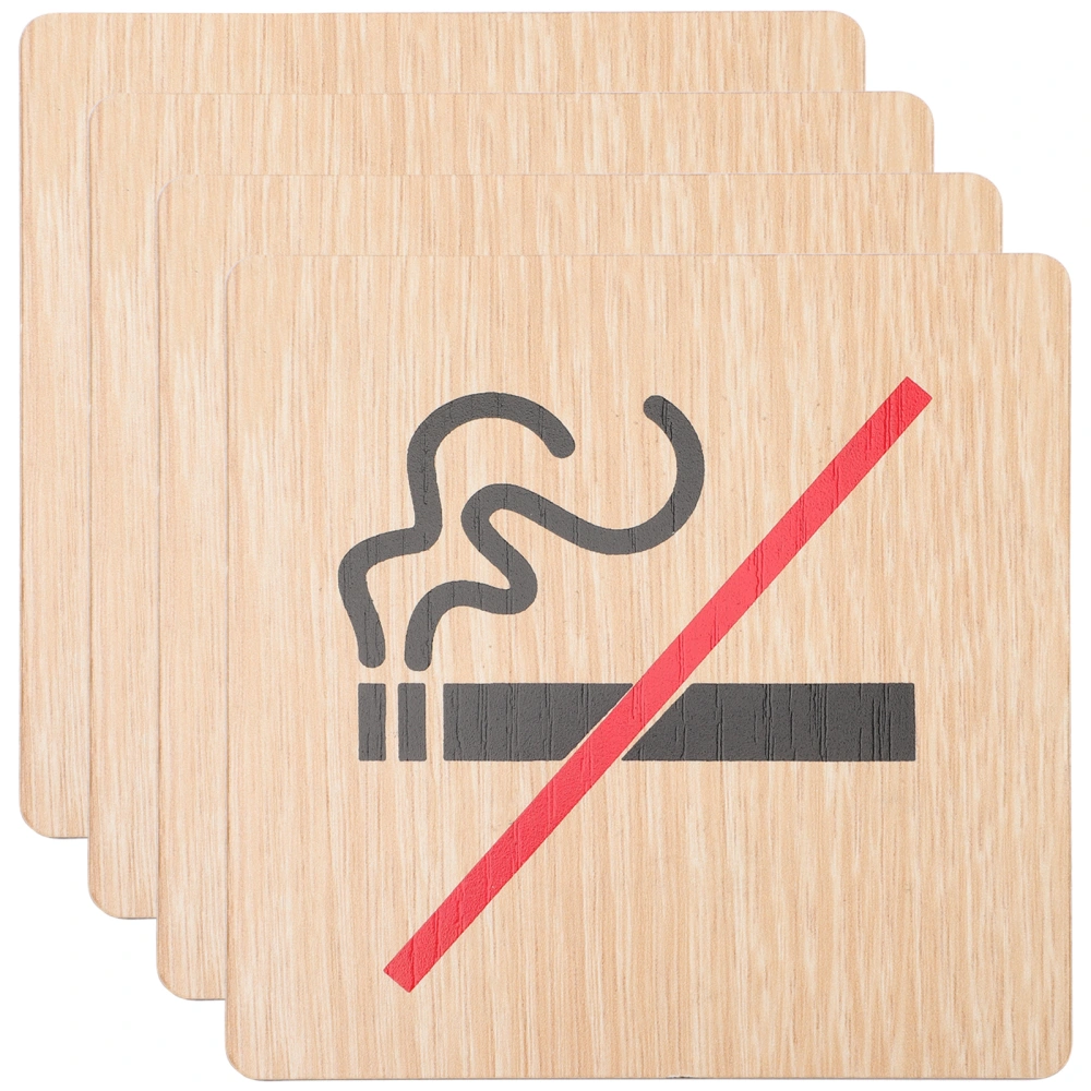 4pcs No Smoking Warning Signs Hotel Warning Signs Wood No Smoking Boards