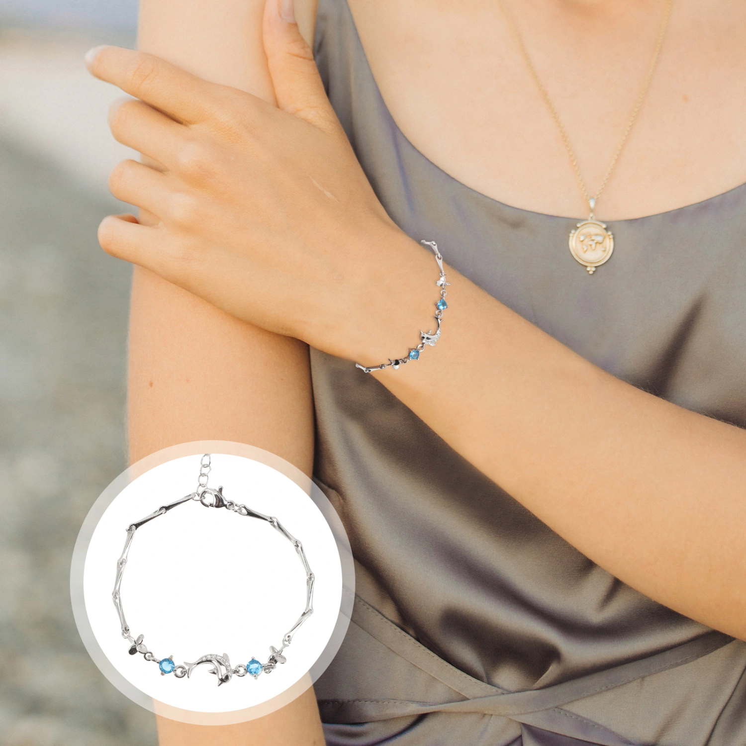Dolphin Link Charm Bracelet Chain Ankle Bracelet Chain Anklet Wristband Ocean Jewelry