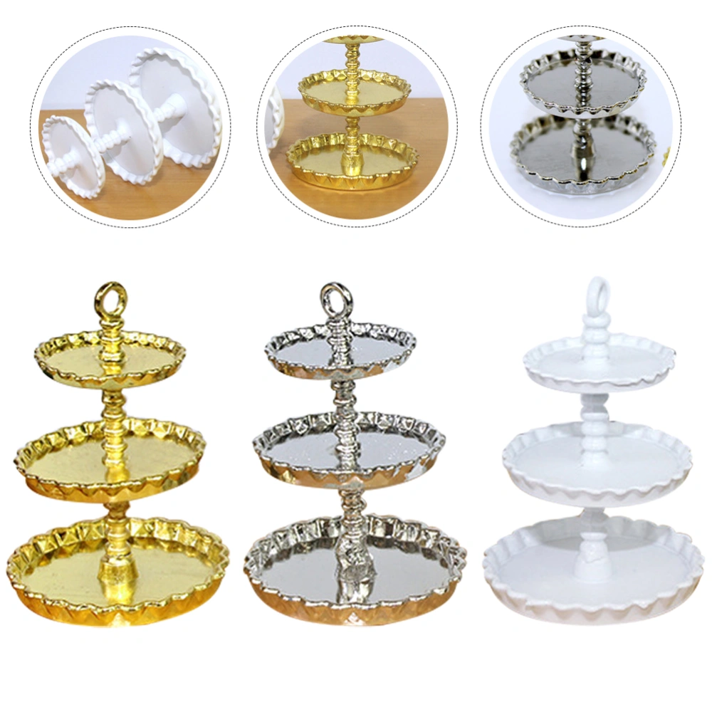 3Pcs Decorative Mini House Decorations Adorable Cake Stand Models Fake Cake Holders