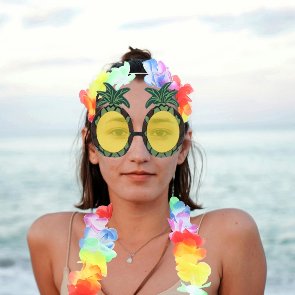 1 Set Hawaii Hula Leaf Skirt Costume Accessories with Sunglasses Hawaii Necklace Headband Bracelets Hair Clip