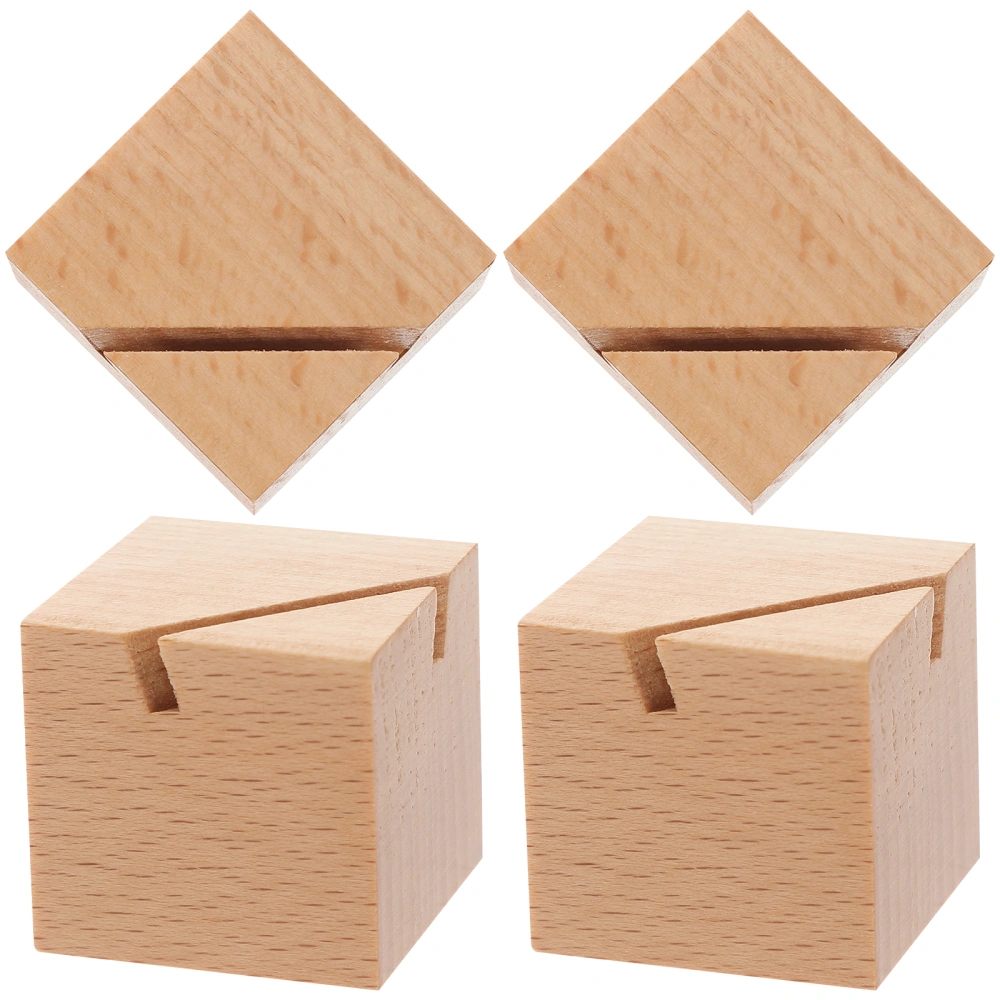 4Pcs Name Card Wooden Bases Wood Picture Stands Desk Cards Display Stands Numbers Card Bases