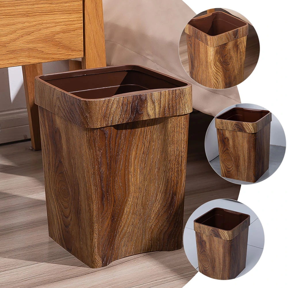 Garbage Can Household Waste Bin Imitation Wood Grain Trash Can Garbage Container
