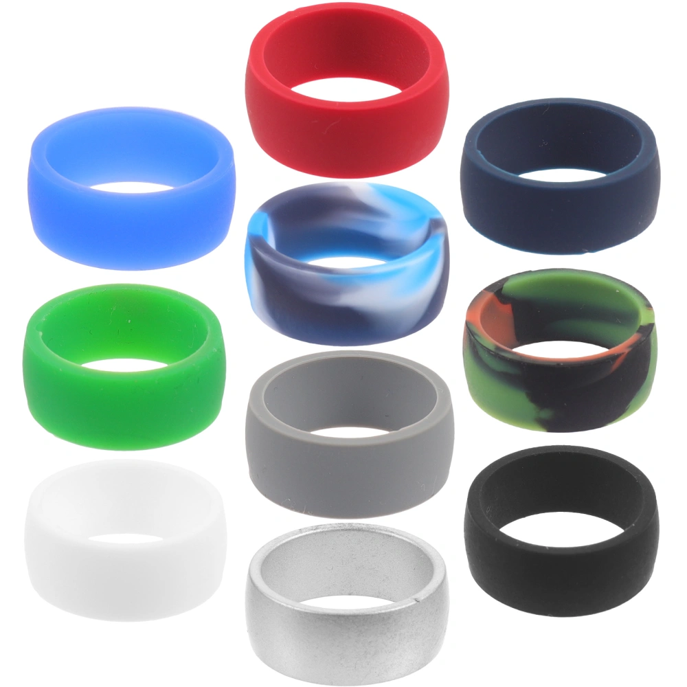 10Pcs Silicone Rings for Men Colored Silicone Rings Flexible Finger Rings Sports Rings