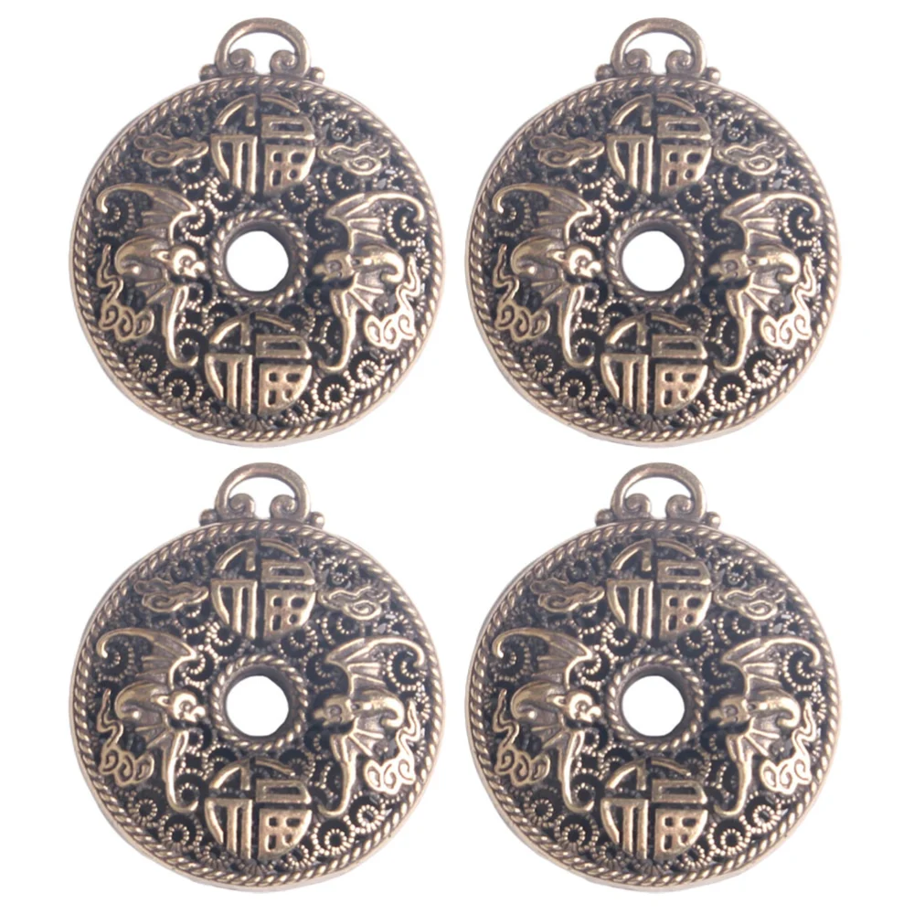 4pcs Chinese Style Brass Antique Key Chain Charms Key Hanging Ornament Brass Pendant