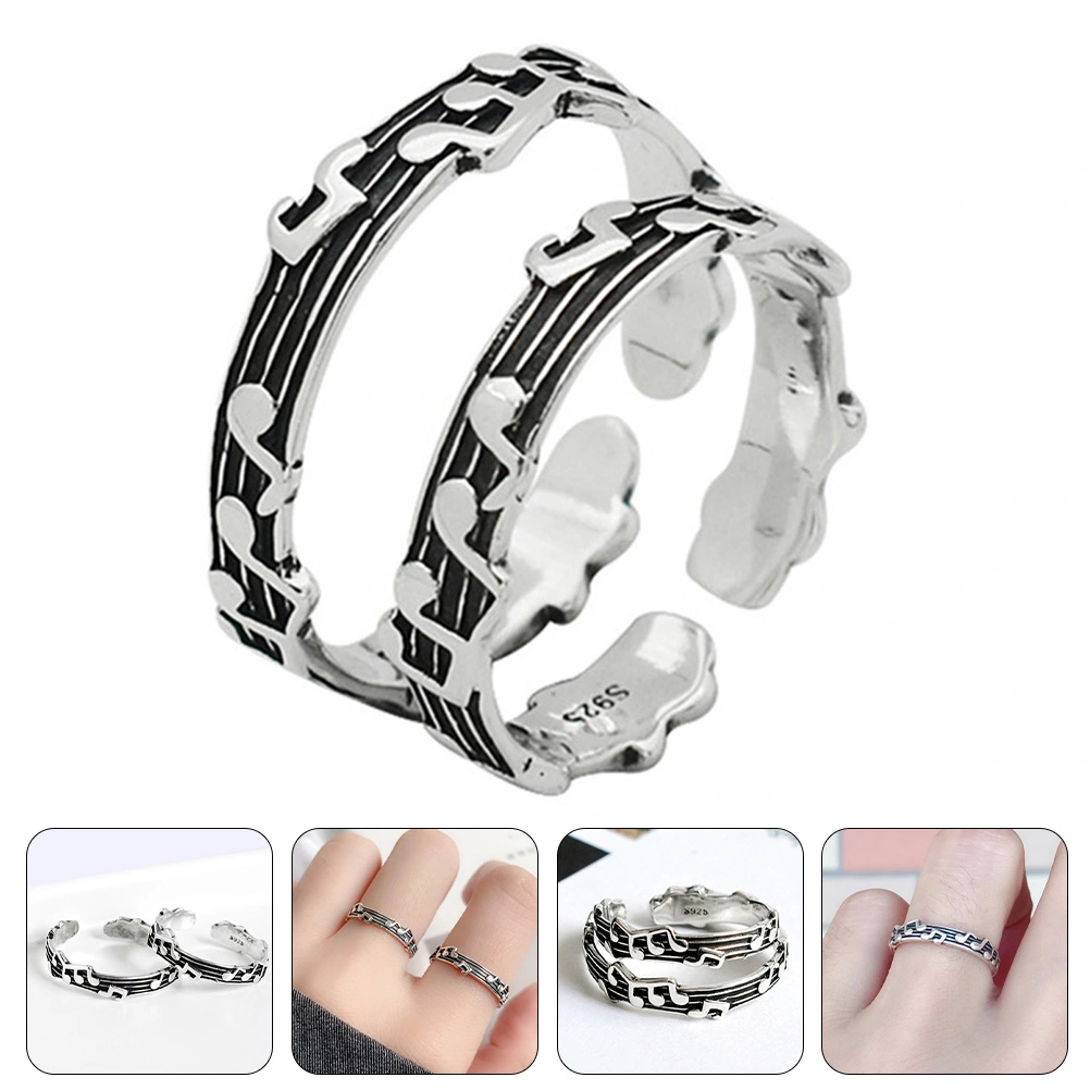 2pcs Musical Note Rings Music Note Open Ring Jewelry Gifts Women Men Rings