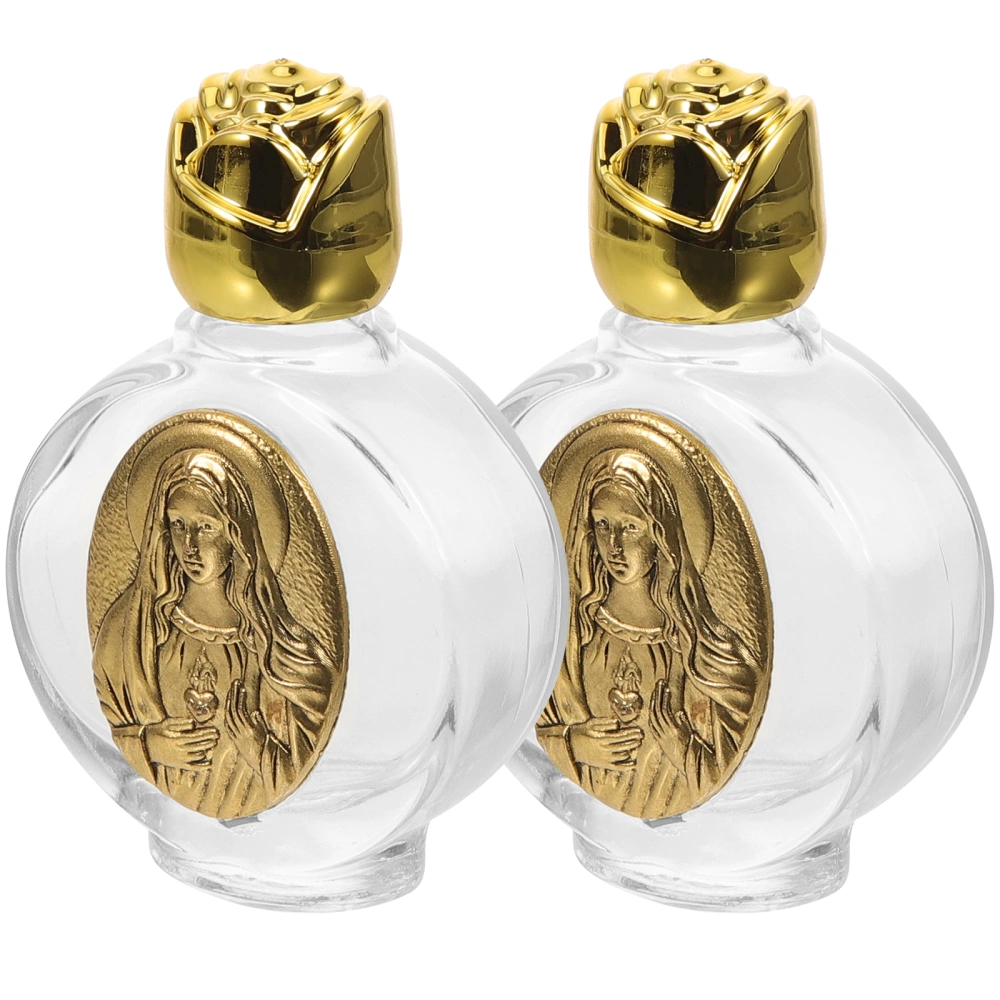 2pcs Embossed Glass Holy Water Bottle Empty Refillable Essential Oil Bottle Portable Perfume Bottle