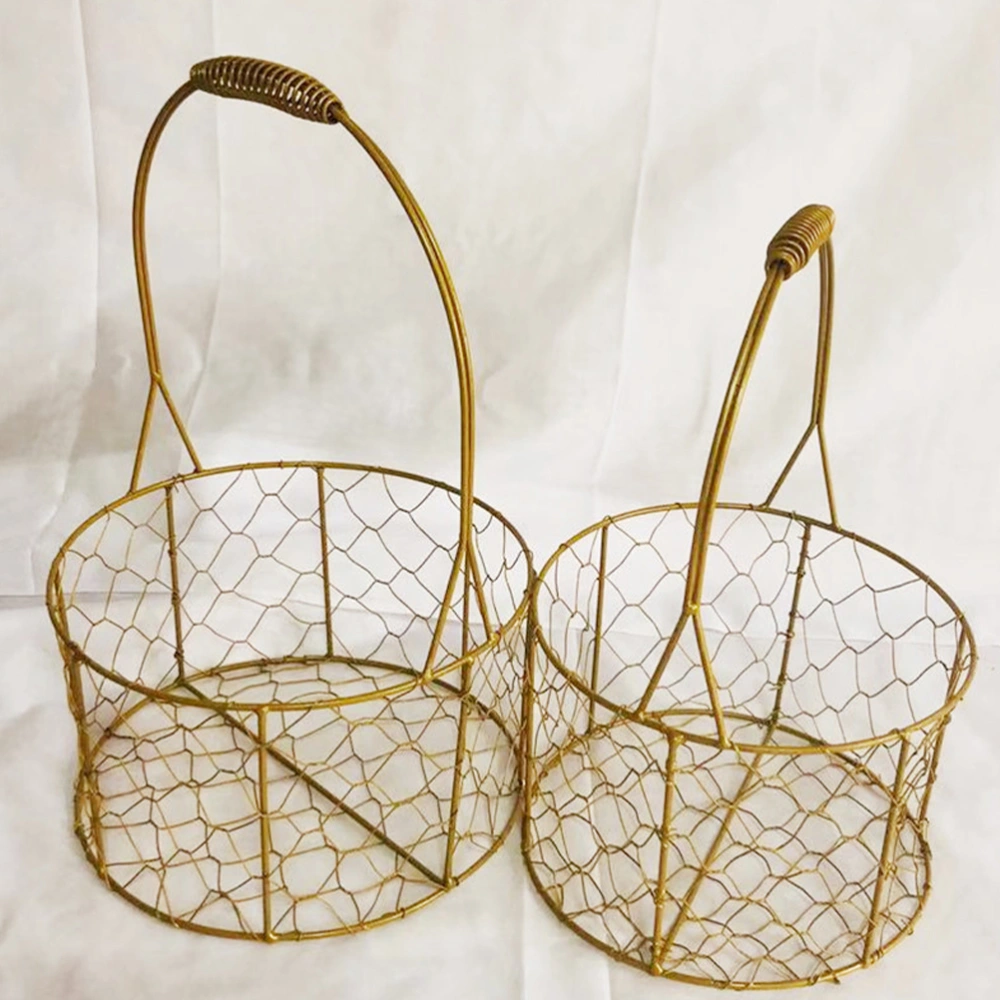 Flower Basket with Handle Round Fruits Basket Iron Wire Basket Wedding Decoration