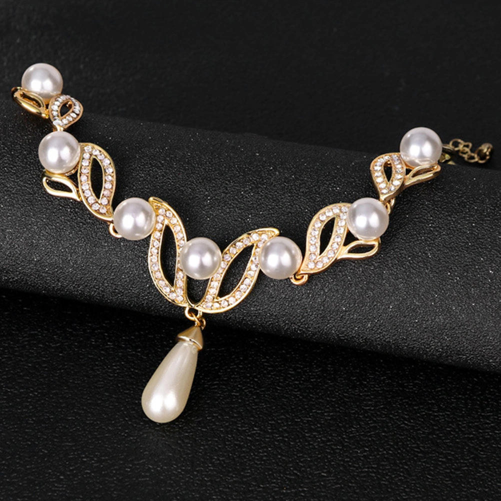 1 Set Pearl Rhinestone Necklace Earrings Wedding Jewelry Set Bridal Accessories