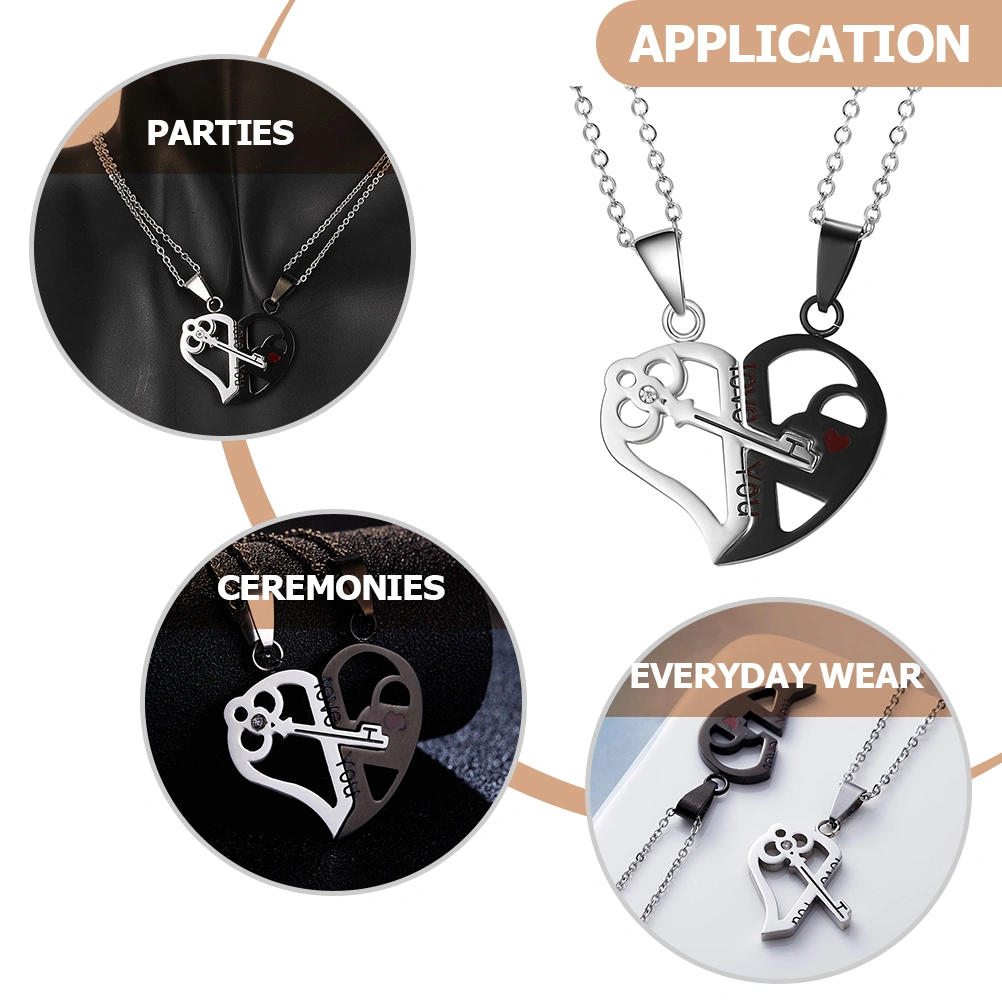 1 Pair Couple Necklaces Heart Stitching Necklaces Lock Key Matching Necklaces Valentine Gift