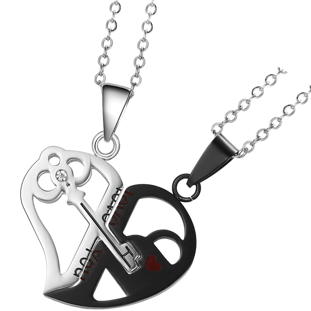 1 Pair Couple Necklaces Heart Stitching Necklaces Lock Key Matching Necklaces Valentine Gift