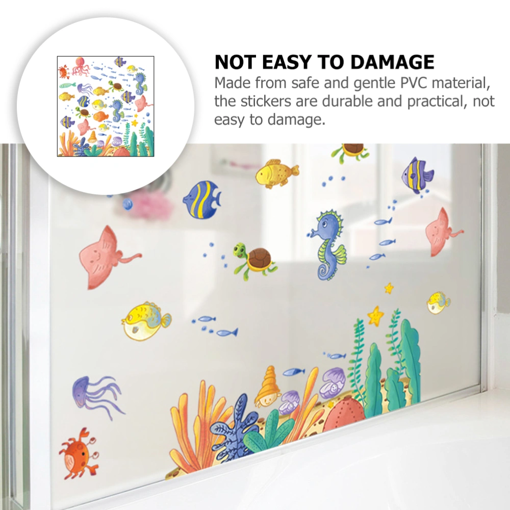 2 Sets of Cartoon Ocean Wall Decals Sea Life Pattern Kids Room Decals Wall Stickers