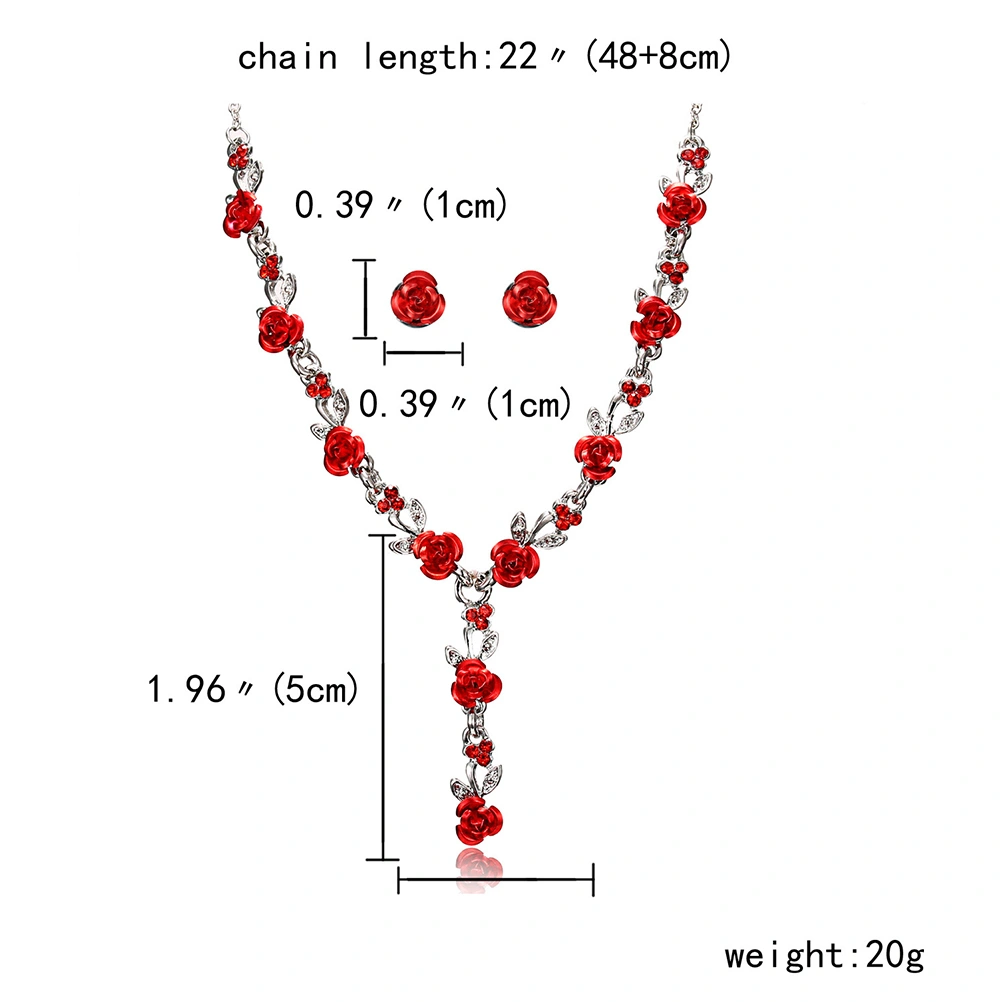 1 Set Roses Flowers Necklace​ and Earrings Set Women Wedding Party Jewelry