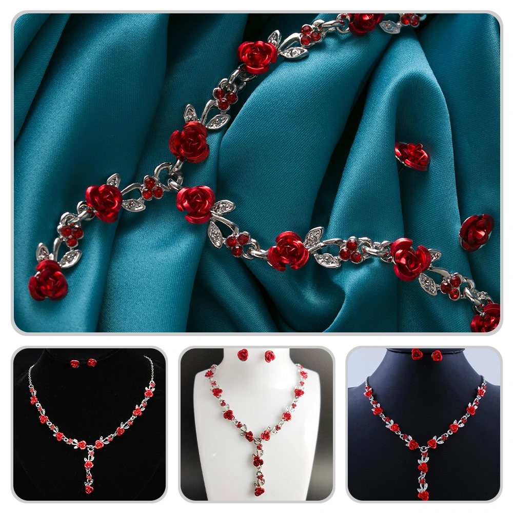 1 Set Roses Flowers Necklace​ and Earrings Set Women Wedding Party Jewelry