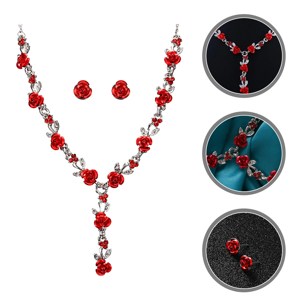 1 Set Roses Flowers Necklace​ and Earrings Set Women Wedding Party Jewelry