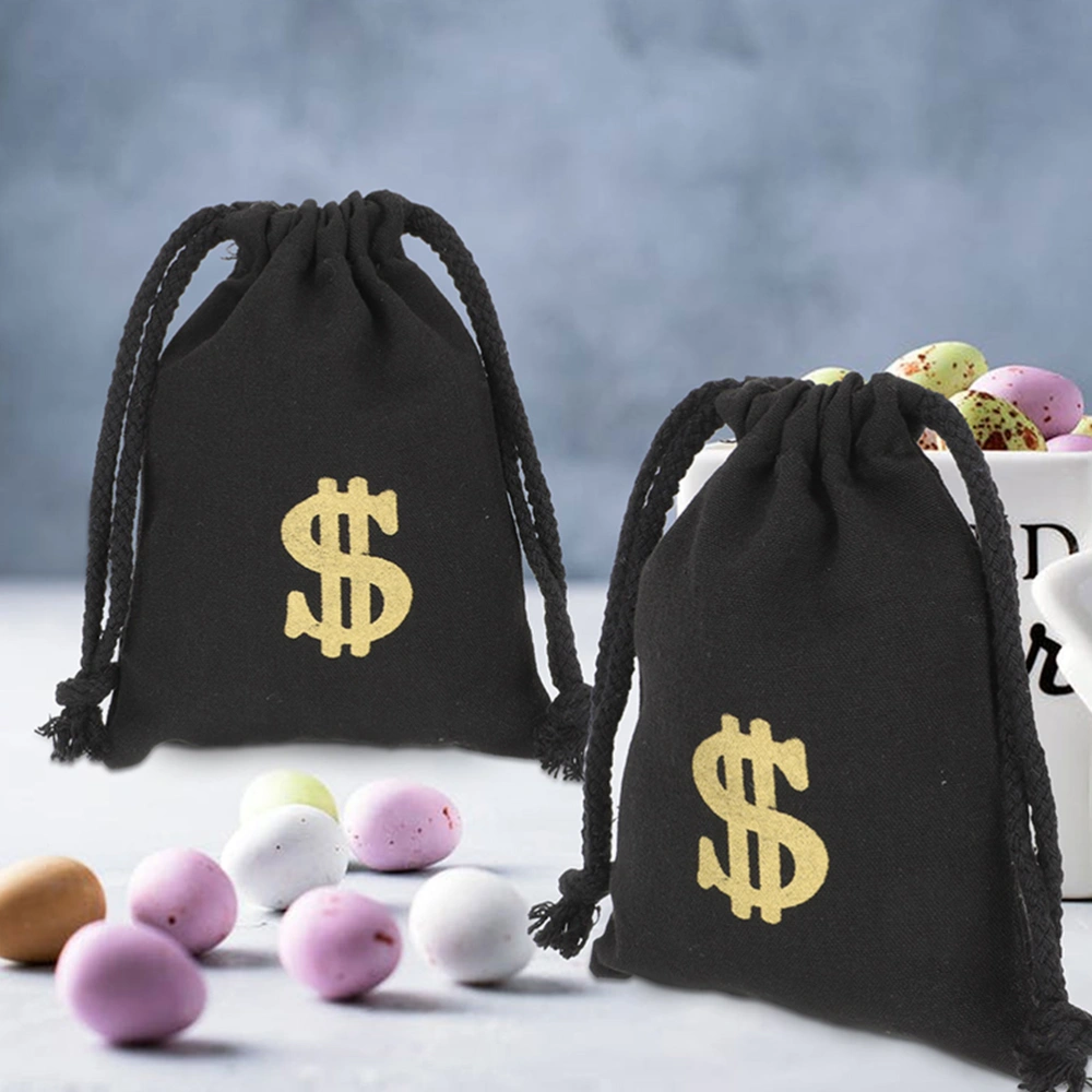 10Pcs Portable Drawstring Bags Party Decorative Gift Bags Dollar Sign Printing Drawstring Bags