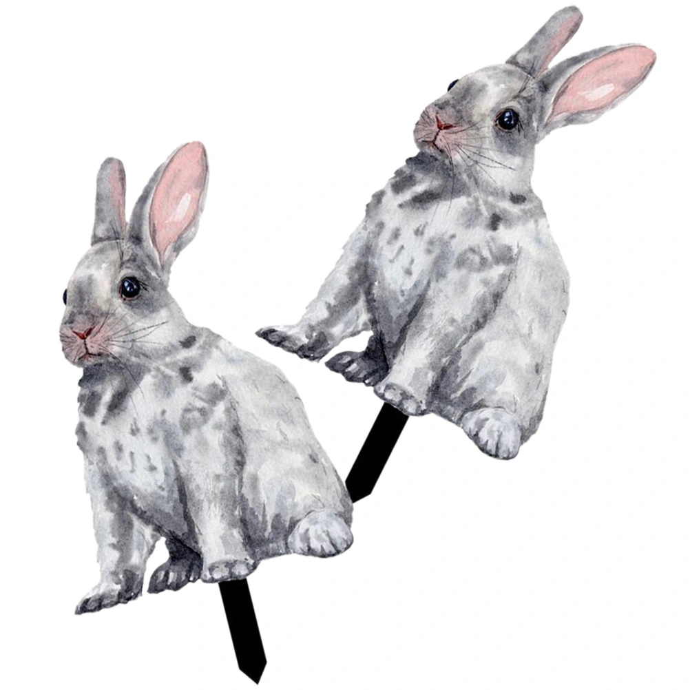 2Pcs Easter Garden Stakes Bunny Yard Signs Easter Stakes for Garden Home Lawn Patio Decoration