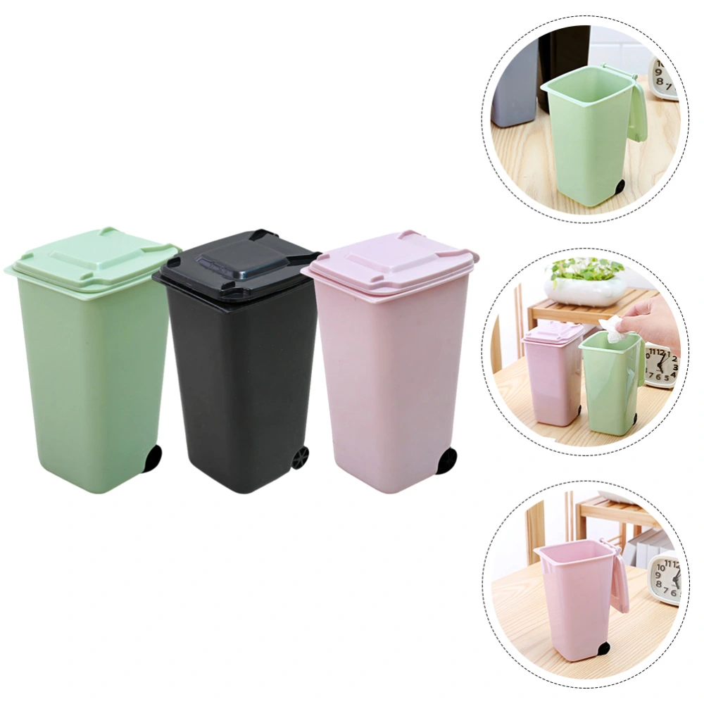 3Pcs Desk Covered Trash Can Multi-function Mini Trash Can Desktop Waste Bucket Office Supplies