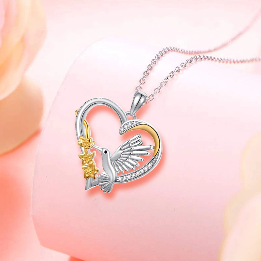 Heart Pendant Necklace Bird Charm Necklace Clavicle Chain Birthday Valentine Gift