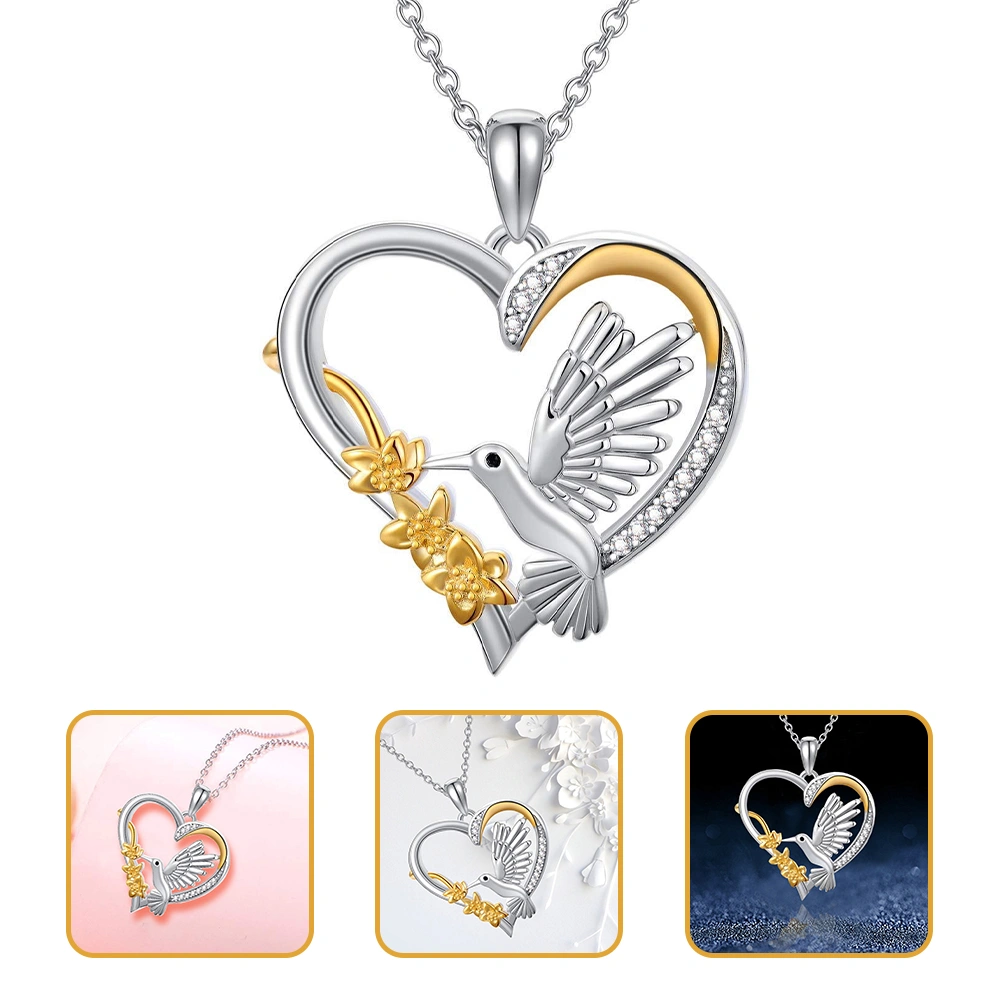 Heart Pendant Necklace Bird Charm Necklace Clavicle Chain Birthday Valentine Gift