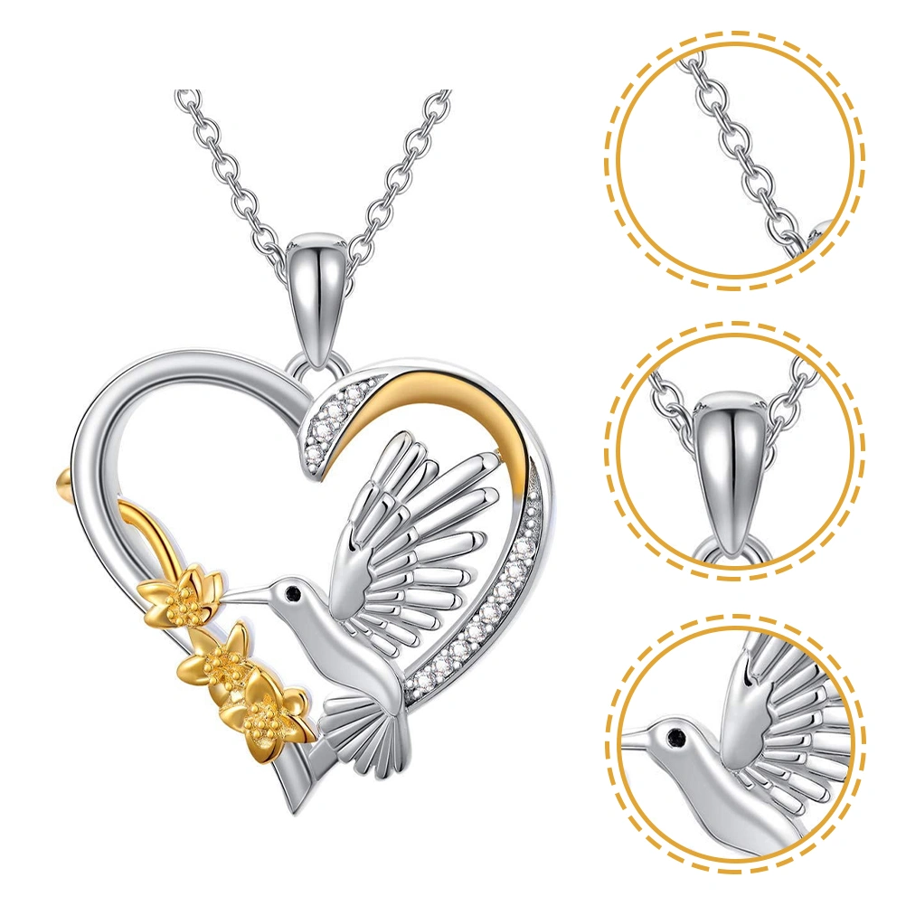 Heart Pendant Necklace Bird Charm Necklace Clavicle Chain Birthday Valentine Gift