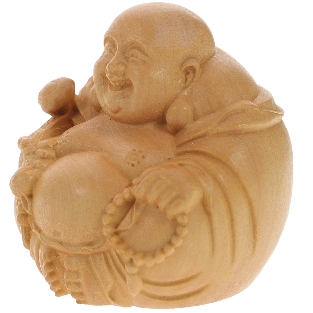 Wooden Carved Maitreya Adornment Wood Maitreya Buddha Craft Tabletop Ornament