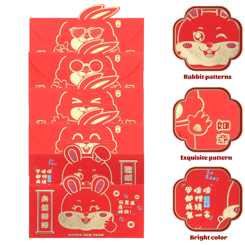 12Pcs Spring Festival Red Envelopes Paper Red Packets Rabbit Year Money Bags