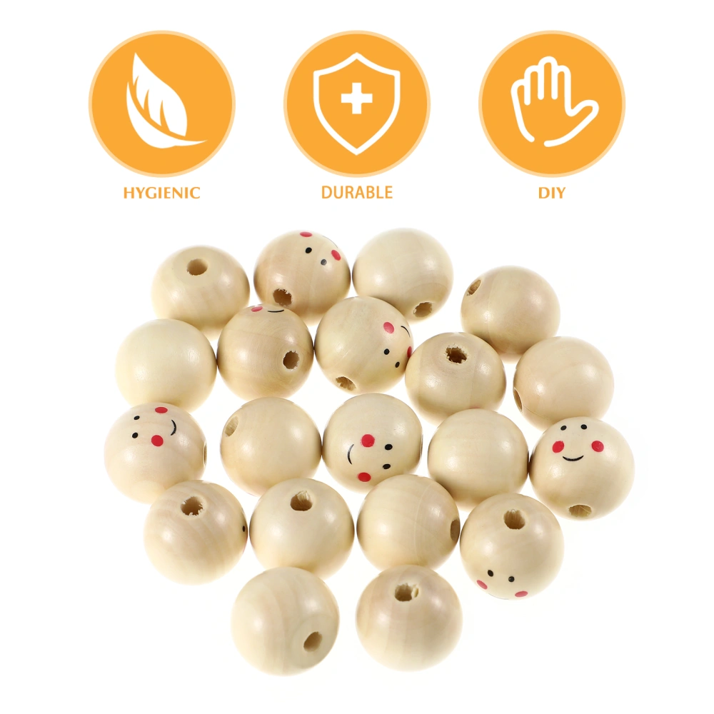 20 Pcs Wooden Beads Smile Expression Wood Beads Loose Beads DIY Carfts Accessories