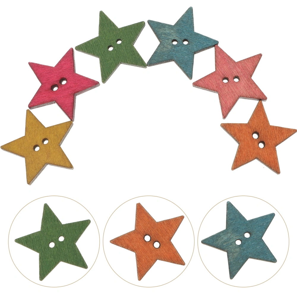 50pcs Wooden Buttons Colorful Star Shaped Two Holes Buttons DIY Craft Embellishments