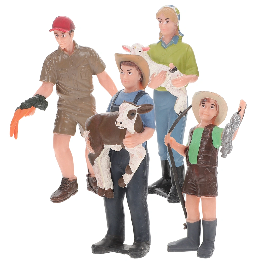 4Pcs Farmer Model Farm Character Model Simulation Farmer Miniature Figure Cake Decoration