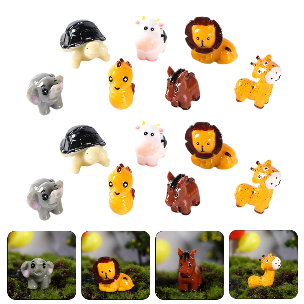 14pcs Miniature Animal Statues Resin Animal Figurine Animal Mini Garden Decoration