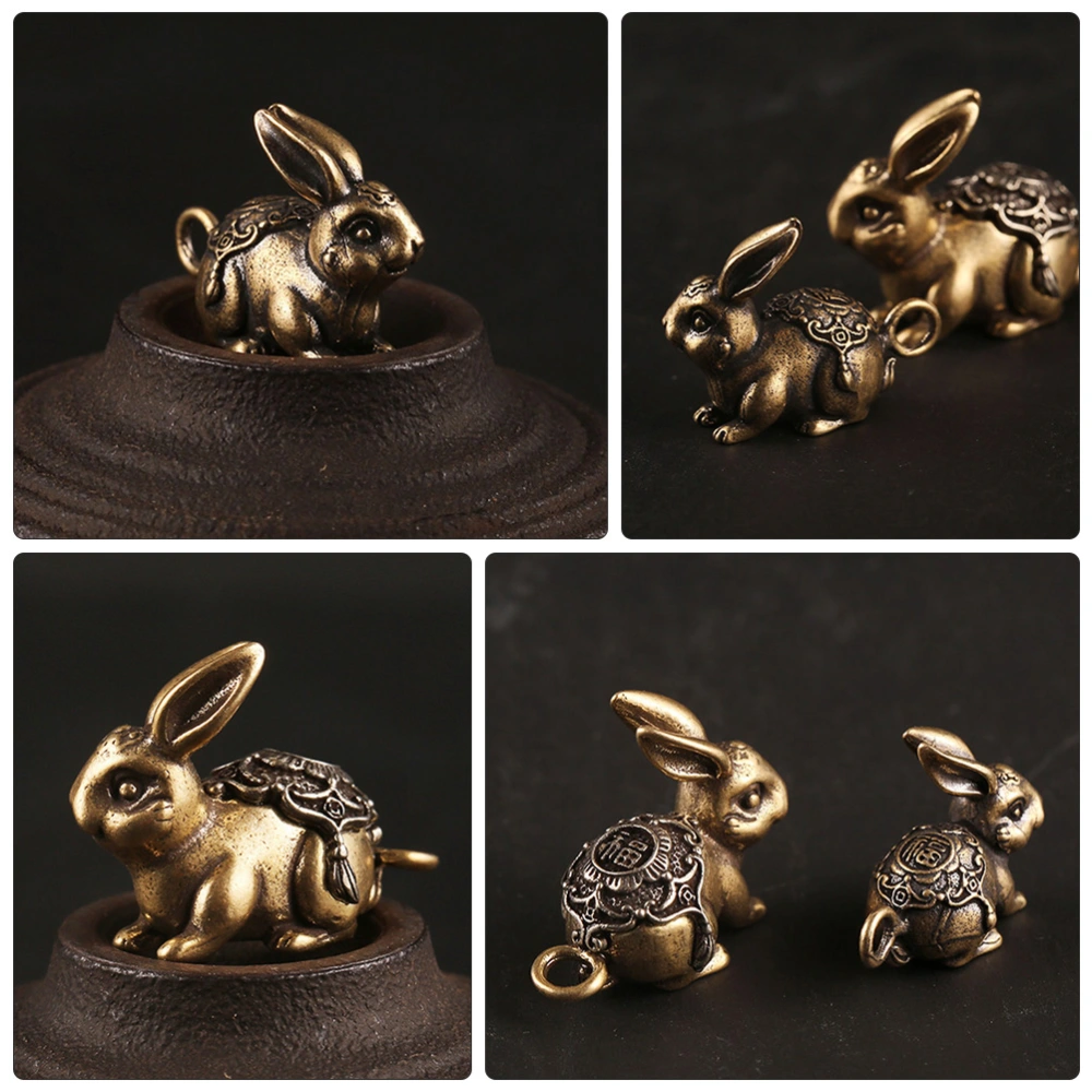 4Pcs Brass Bunny Keychain Pendant Vintage Rabbit Keyring Charm Desktop Rabbit Statue