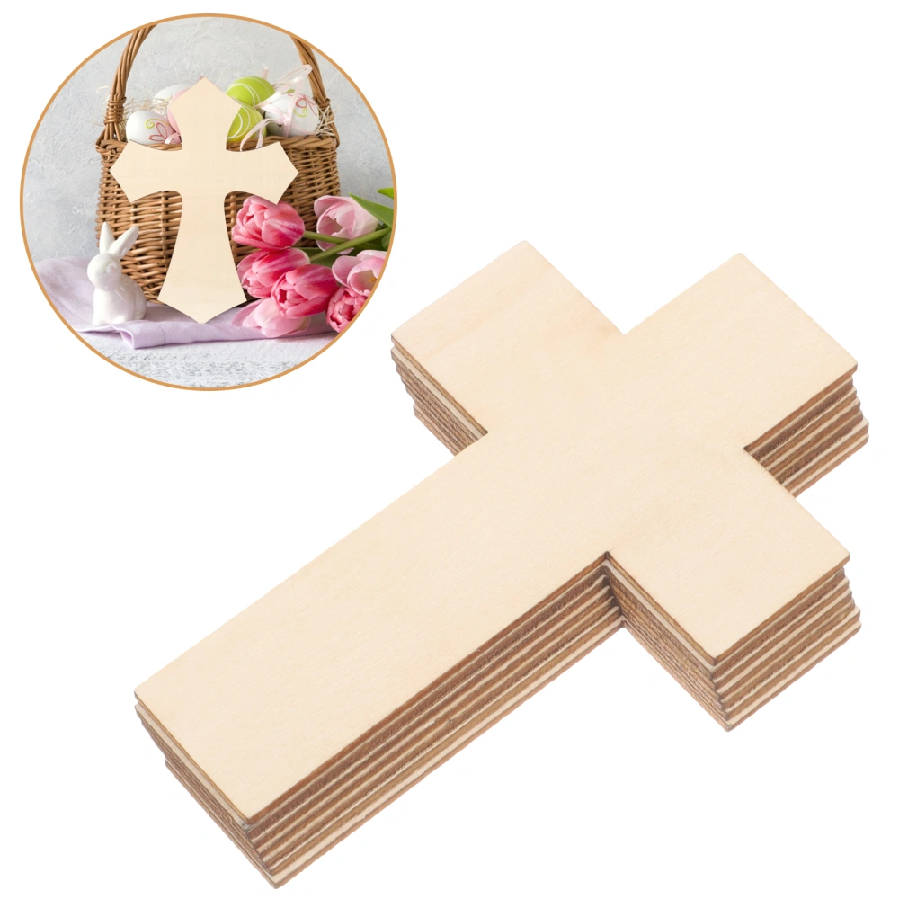 20pcs Cross Shape Wooden Chips Wood Slices Easter Wooden Cutouts Home Decor