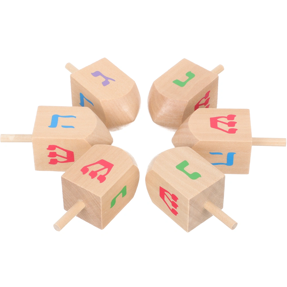 6pcs Wood Spinning Tops Wood Gyro Toys Kids Gyroscope Toys Toddler Playthings