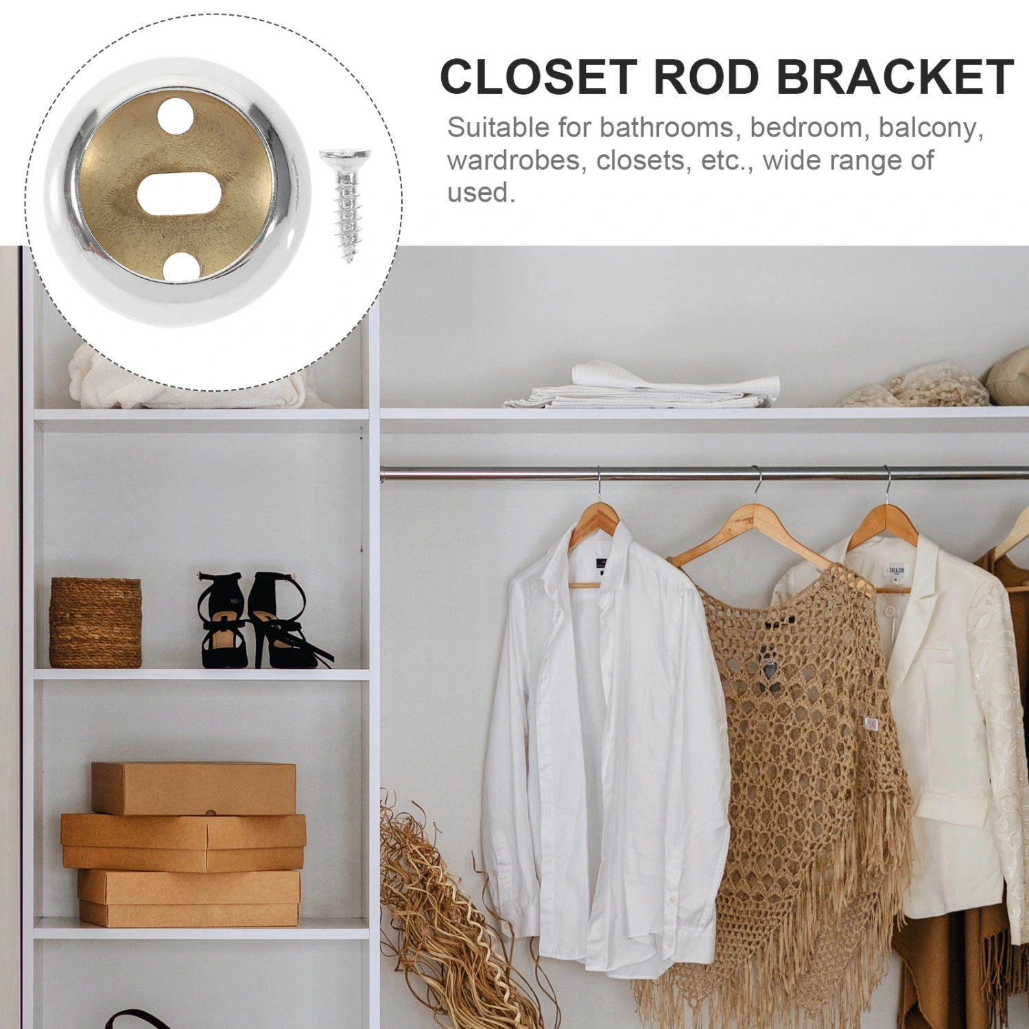 6pcs Shower Curtain Rod Holders Closet Rod Flanges Rod Support Brackets for Wall