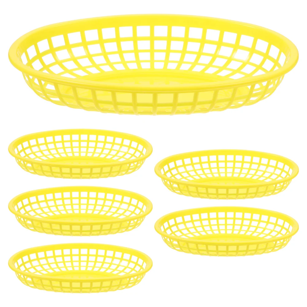 6Pcs Plastic Reusable Fruit Baskets Multi-function Chip Baskets Household Bread Baskets Snack Supply