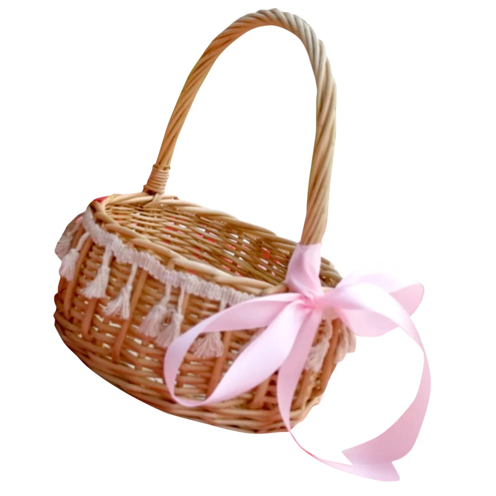 Macrame Design Fruit Basket Picnic Storage Basket Convenient Bread Basket Wicker Basket
