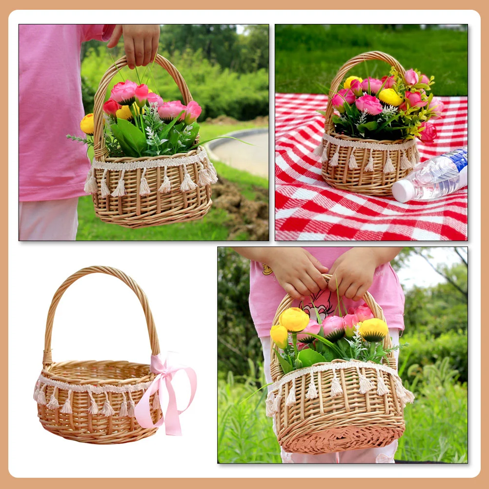 Macrame Design Fruit Basket Picnic Storage Basket Convenient Bread Basket Wicker Basket