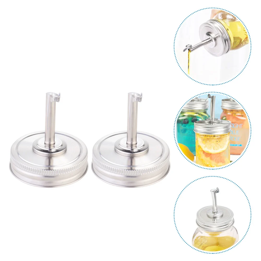 2pcs Stainless Steel Jar Oil Spout Lids Replacement Lids Compatible for Mason Jars