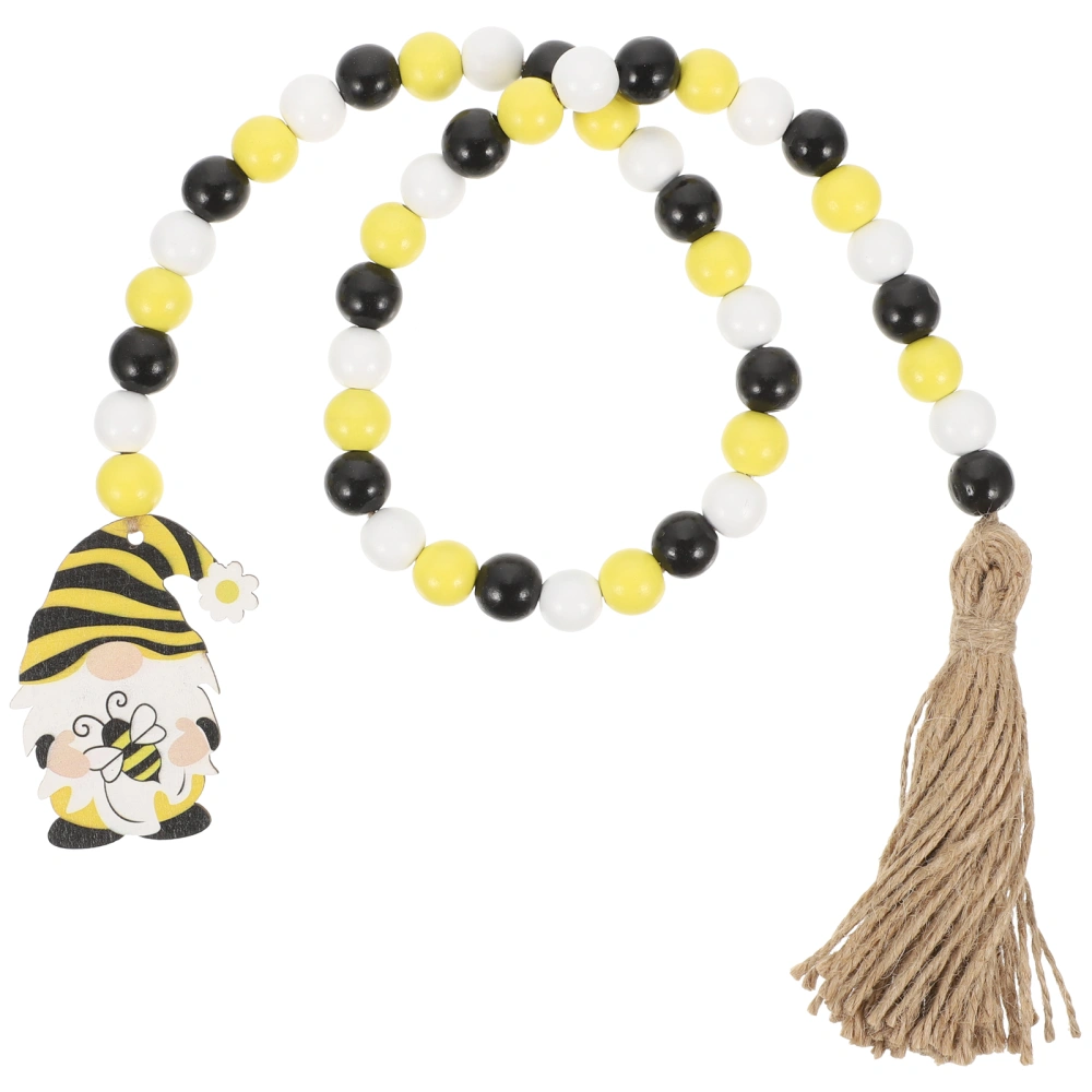 Bee Wood Bead Garland with Tassel Bee Day Wood Bead Spring Summer Wooden Bead Garland