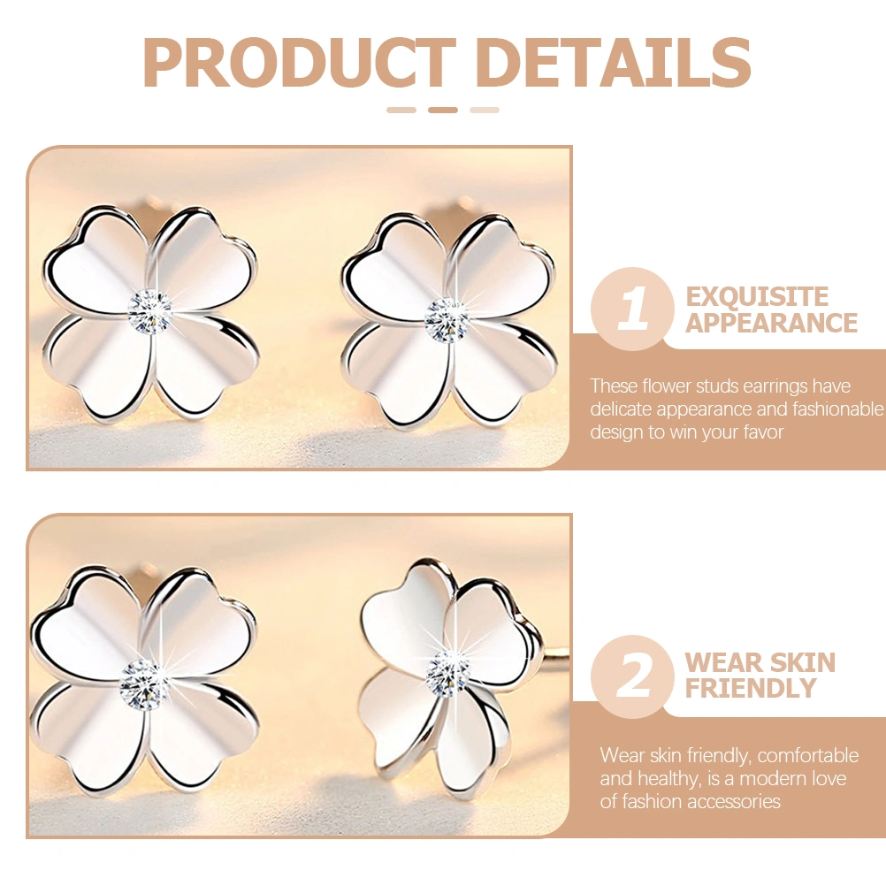 1 Pair Clover Shaped Ear Studs Lovely Flower Earrings Fashion Ear Jewelry